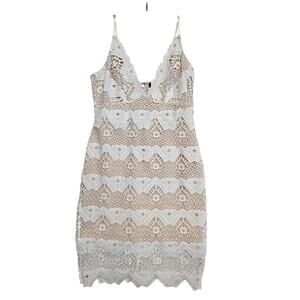 Lulus Sway Away White Crochet Nude Mini Dress Bridal Vacation Wedding